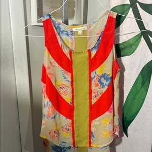 Floral Sleeveless Top - Red and Green